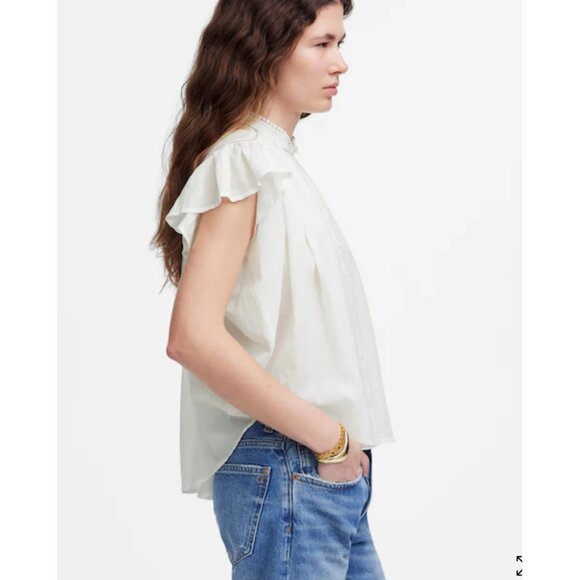 Madewell Womens Shirred Ruffle Lace-Trim Top Sz XS  Cottagecore Flowy Blouse NWT - Picture 9 of 13